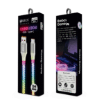 Cabo HREBOS Gamer Neon CB-507C USB para Type-C Iluminação RGB 1m