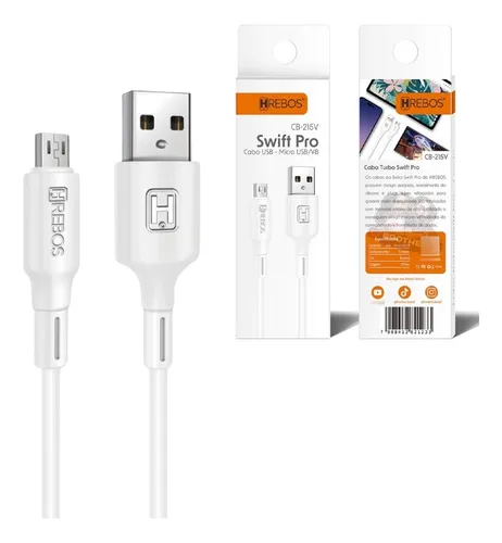 D_NQ_NP_775419-MLA80337110028_112024-O.webp Cabo Hrebos Swift Pro 2.4A Rápido Micro-USB (V8) 1 Metro (CB-215V) - Imagem 1