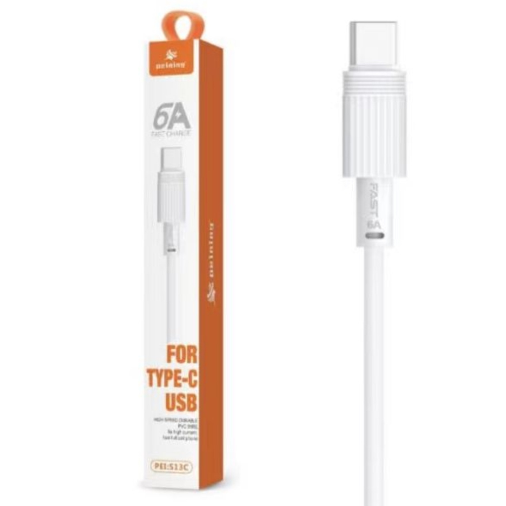 cabo-de-dados-tipo-c-6a-1-metro-peining-peise13-3-65ddfecaab561-large.jpg Cabo USB para Tipo C Peining S13-3 PVC 6A Carregamento Rápido 1m Branco - Imagem 1