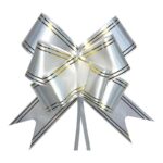 Laço de Fita Decorativo Branco com Borda Dourada 17mm×34cm - Ref. 5171 Pacote (1 un)