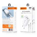 Kit Carregador HREBOS Classic Duo CRG-216i — Carregador Rápido 18W/15W com 2 Saídas (USB-C + USB-A) — Branco