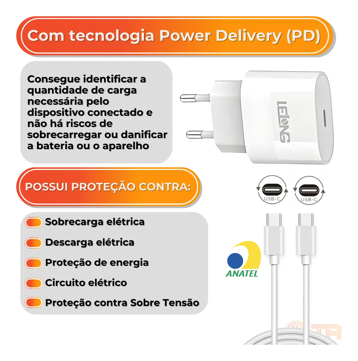 Fonte Carregador Lelong LE-294CC 20W PD 3.0 Turbo com Cabo USB-C - Imagem 2