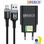 Kit Carregador Classic Duo C Hrebos CRG-215i 38W Dual Type-C com Cabo Lightning – PRETO